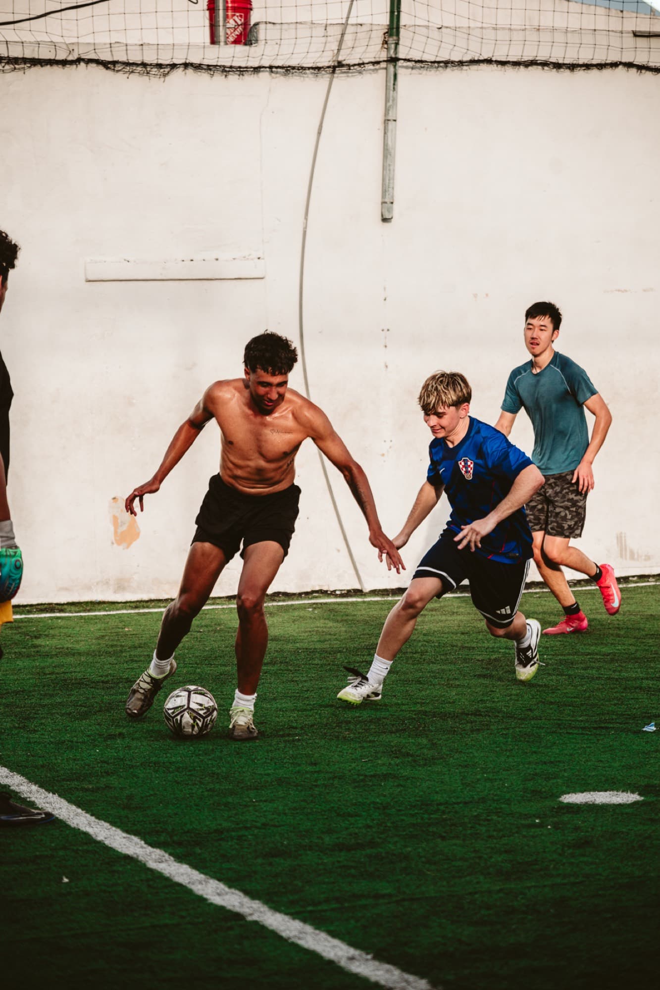 Battling for the ball at full intensity