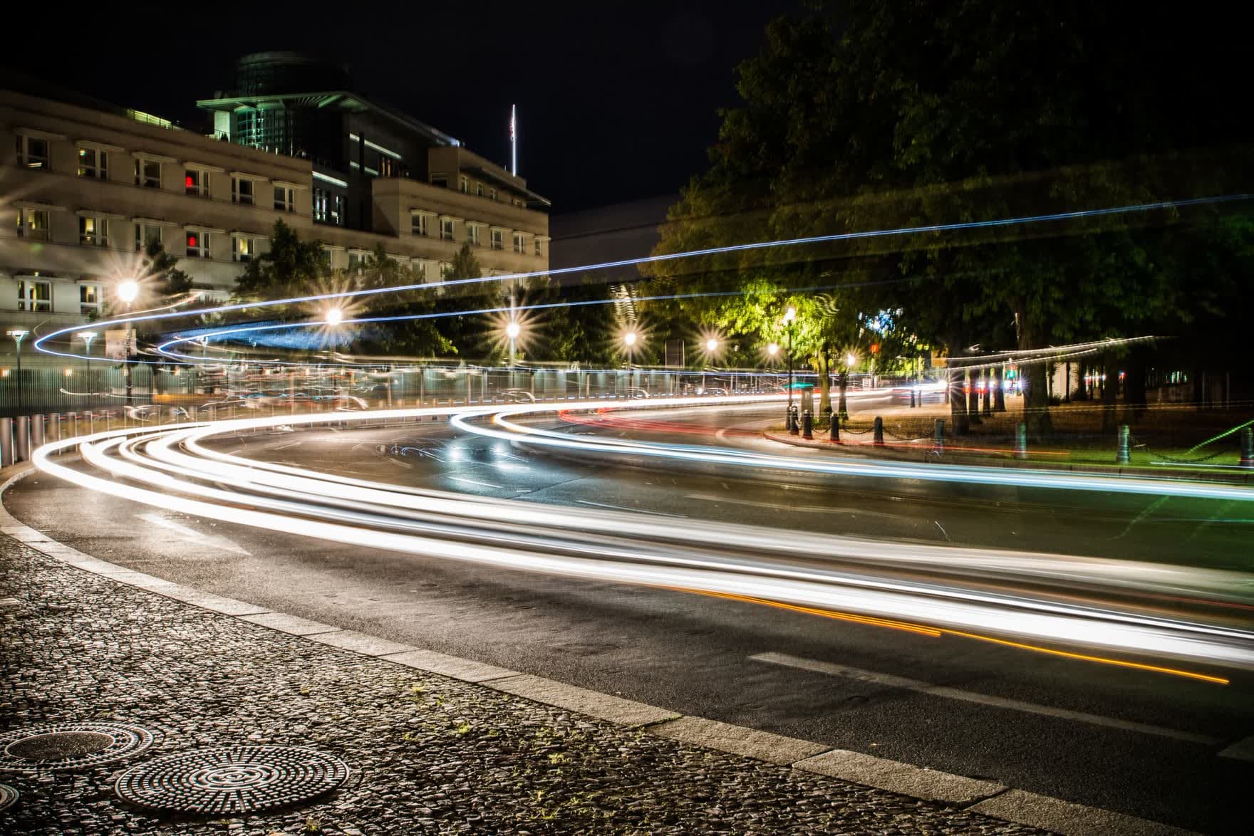 City street at night — light trails